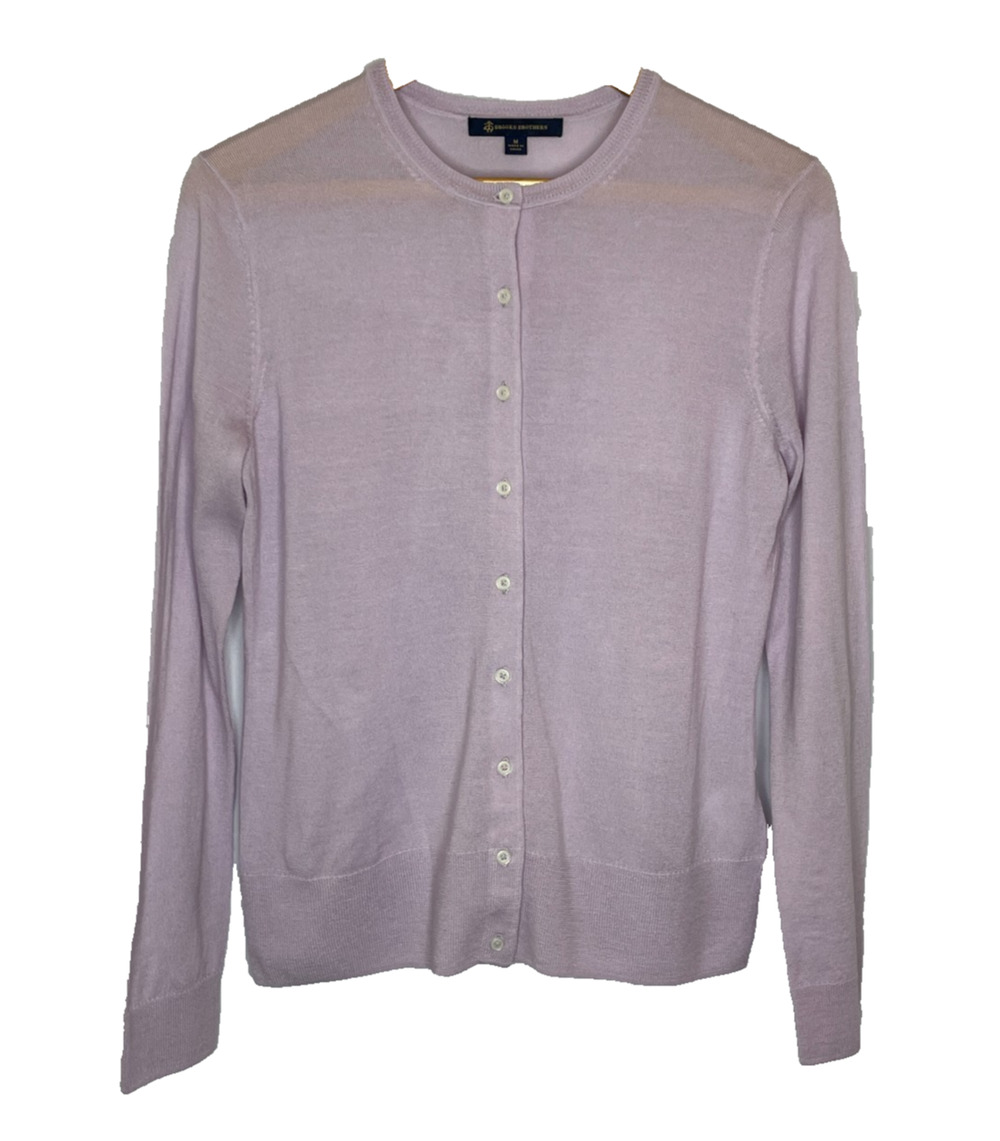 Women's Medium Brooks Brothers Purple 100% Merino Wool Thin Knit Cardigan